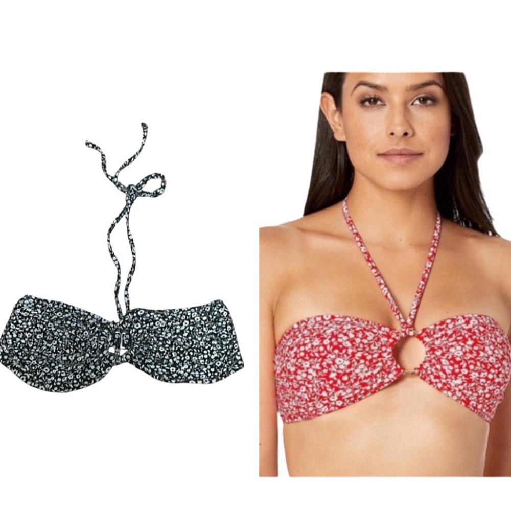 Michael Kors Black Floral Halter Bandeau Style Bikini Top M